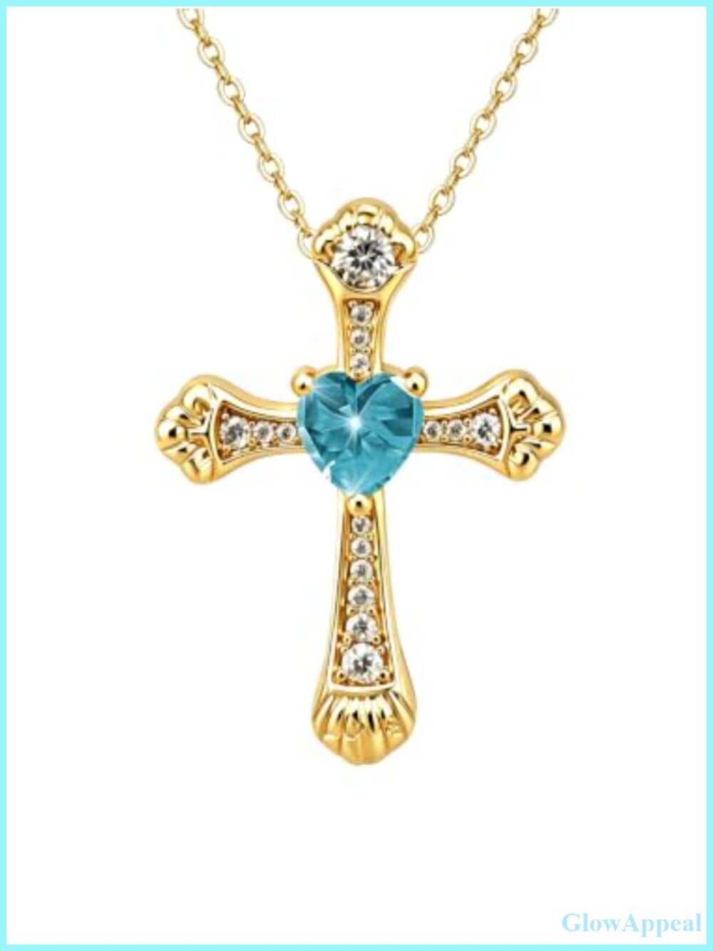 18K Gold Plated Cross Heart Pendant Necklace with Cubic Zirconia